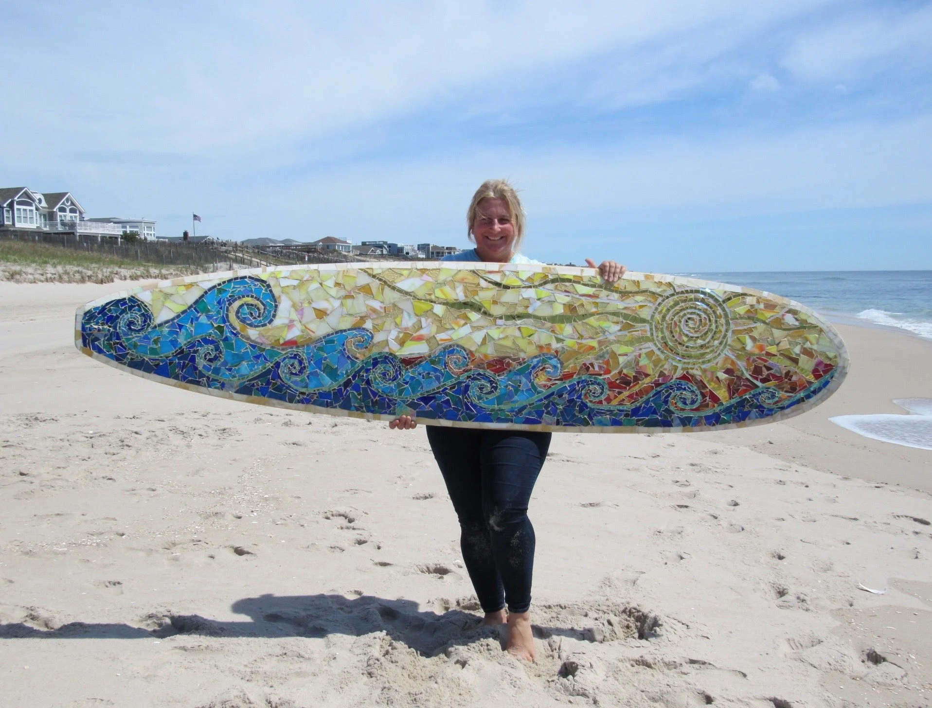 Custom Mosaic Surfboard Wall Art: Waves and Sun — SwellColors
